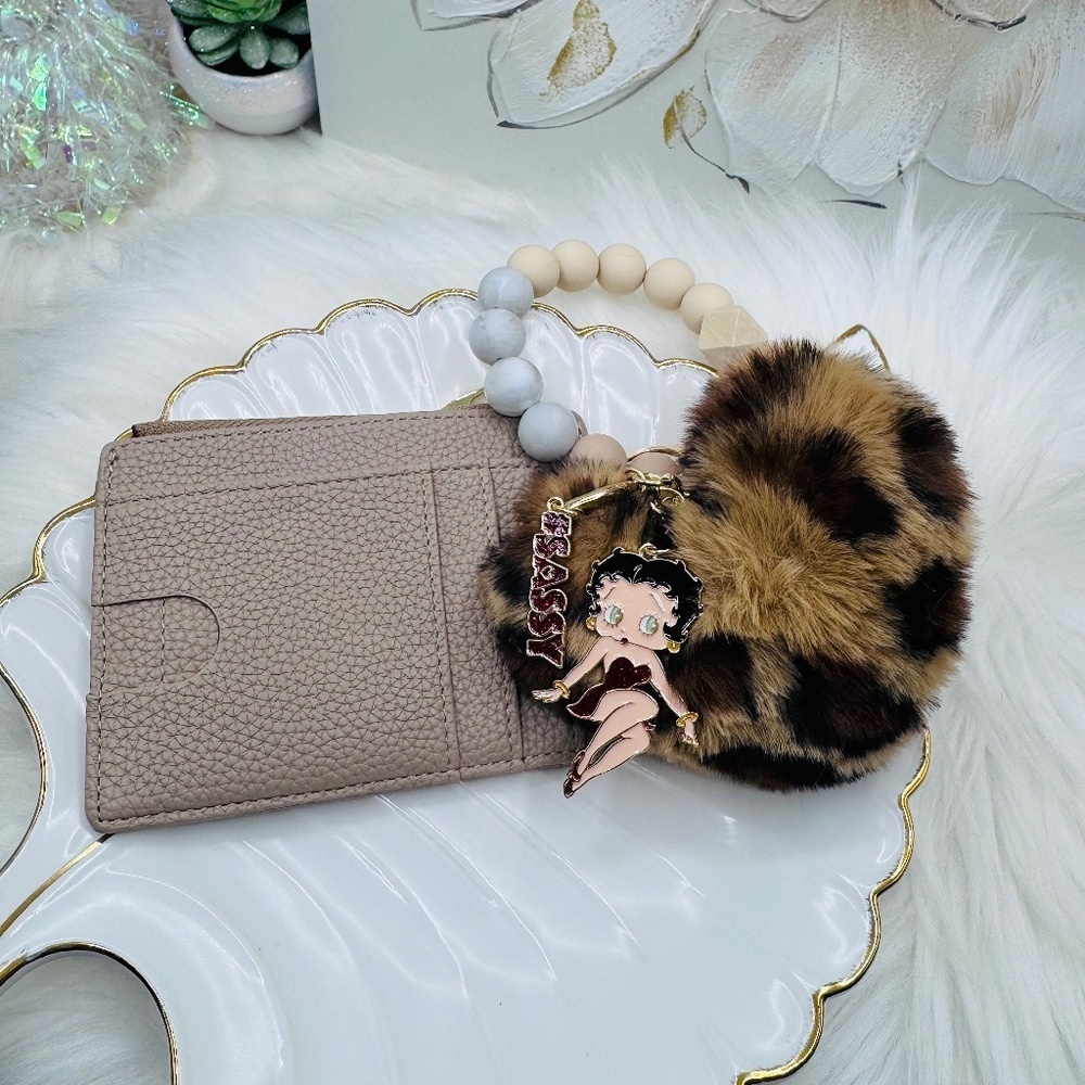 Betty Boop Keychain Leopard Print Heart Keychain with Card Wallet